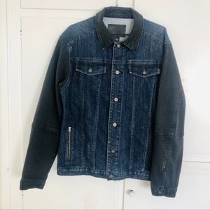 Ambig Ambiguous Denim Jean Jacket Men’s Large Black Blue Button Two Toned